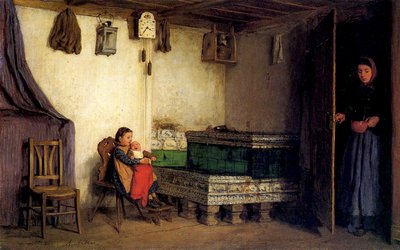 Interieur van een cottage, ca. 1870-77 door Albert Anker